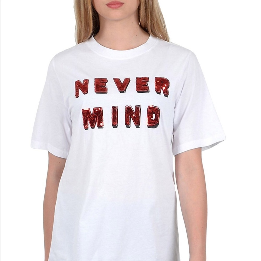 MOLLY BRACKEN Never Mind Graphic Tee Lili Sidonio T-Shirt White Red Sequins